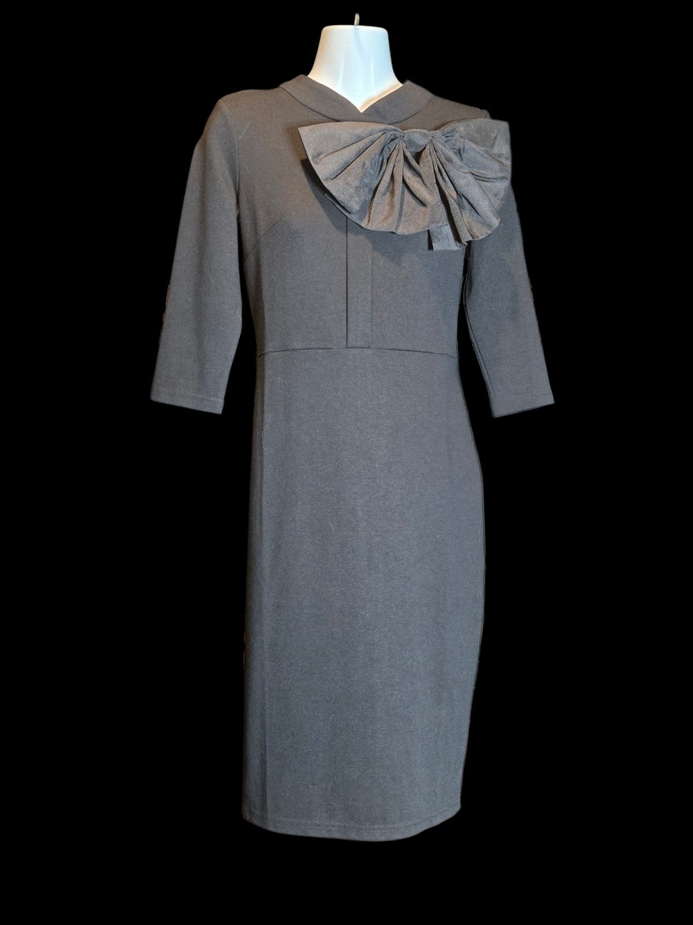 Homeyee Charcoal Bow-Accent Midi Sheath Dress